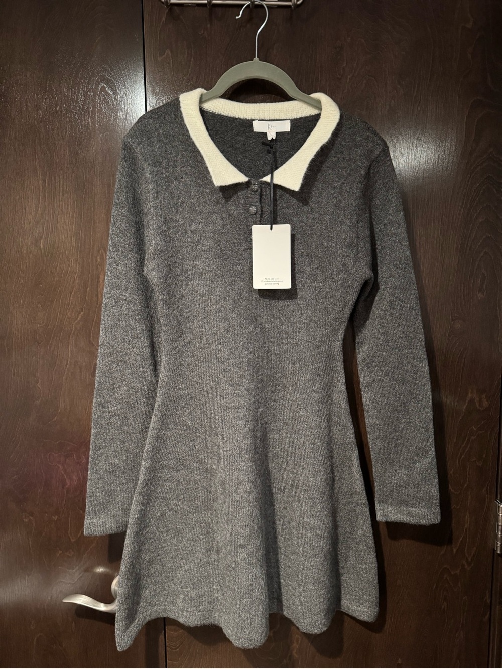 NWT. Grey Collared Long Sleeve Sweater Dress